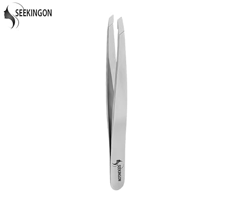 Seekingon Silver Facial Hair Tweezers for Women & Men - Precision Slant Tip
