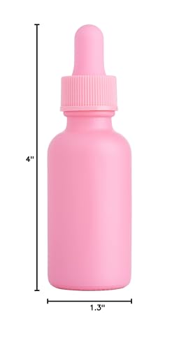 Focus Nutrition 12 Pink Glass Boston Round Dropper Bottles 1oz for Essential Oils & Aromatherapy