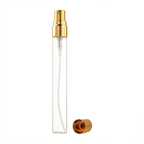Enslz 10ml Glass Spray Bottle Set - Refillable Perfume Atomizers with Gold Caps (10pcs)