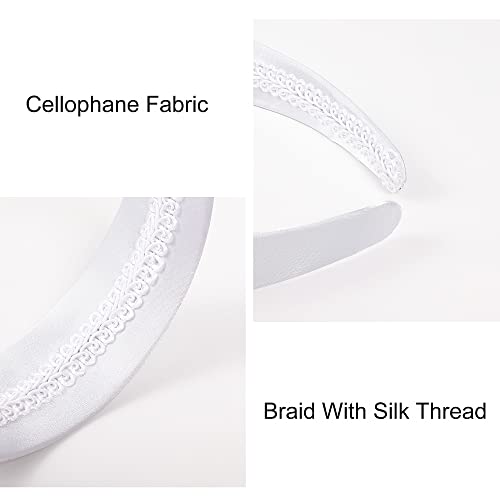 Ivyu White Satin Headband for Women - 70s & Halloween Party Accessories, Non-Slip Wide Hair Band, 1.6 Inch