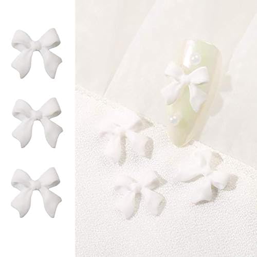 100 Pcs White Bow Nail Charms - 3D Resin Nail Decorations