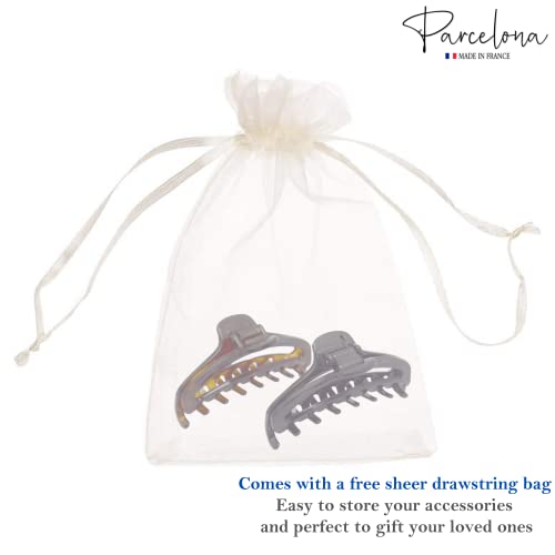 Parcelona French Small Tortoise Shell & Black Jaw Hair Claw Clips (2 Pack)