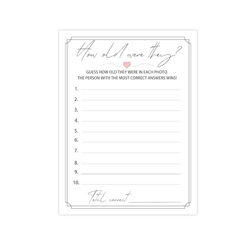 50 Pcs Age Photo Game Cards for Bridal & Baby Showers - 4x6