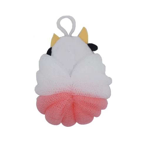 Cow Cartoon Bath Loofah Sponge Pouf Mesh Body Scrubber for Kids and Adults