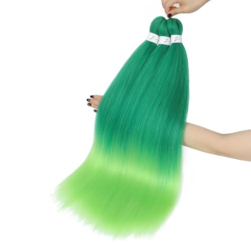 Msloosily 20 Inch Pre-Stretched Ombre Green Braiding Hair 3 Packs, Soft Yaki Texture, Itch-Free, Hot Water Extensions