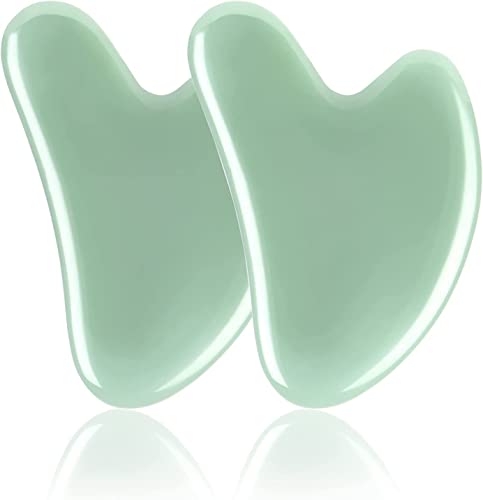 URAQT Natural Jade Gua Sha Massage Tool - 2 Pcs Facial Scraper