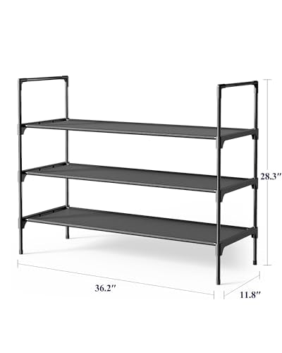 Kitsure 3-Tier Shoe Rack - Black Shoe Organizer for Closet & Entryway