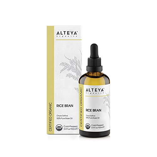 Alteya Organic Rice Bran Oil 3.4 Fl Oz | Cold-Pressed Carrier Oil for Face, Body & Hair