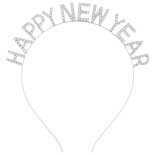 PRELITER Silver Happy New Year Headband – Crystal New Year Crown for Women
