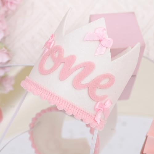 Pink Bow 1st Birthday Crown Hat for Girls - Bow Theme Decoration