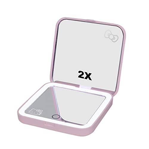 Hello Kitty LED Compact Mirror - Pink Travel Makeup Mirror with 2X Magnifier