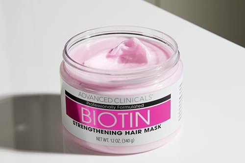 Advanced Clinicals Biotin Hair Treatment Anti-Breakage Mask 12 Fl Oz - Strengthening & Hydrating Deep Conditioner with Manuka Honey & Caffeine