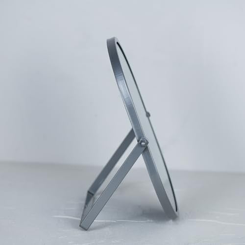 Oval Vanity Mirror with Stand - Metal Frame, Silver, 8.9x5.9 Inches