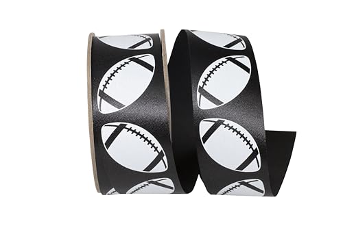 Reliant Ribbon Matte Footballs Cooler Ribbon | Black/White, 1-3/8 Inch x 25 Yards