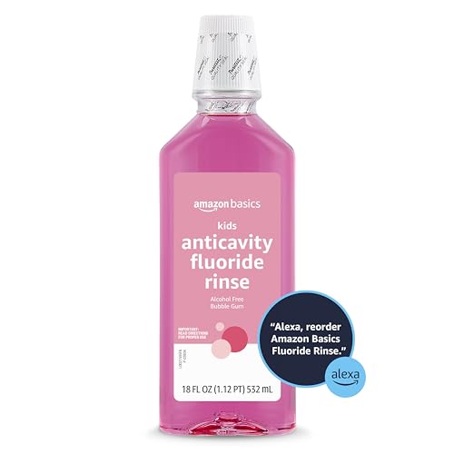 Amazon Basics Kids Mouthwash - Alcohol-Free Anticavity, Bubble Gum Flavor, 4-Pack