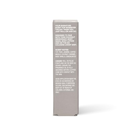 TONE Coconut Fragrance Oil Roll-On for Men - Vanilla & Sandalwood, 0.85 fl oz