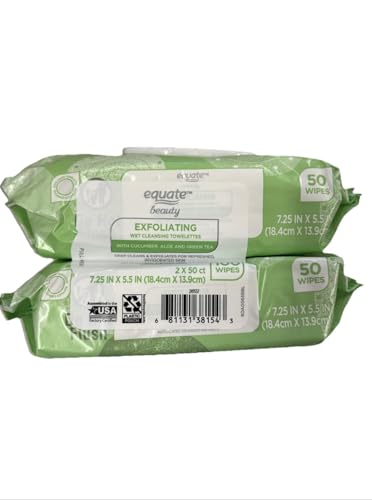 Equate Exfoliating Wet Cleansing Towelettes - 100 Count Twin Pack
