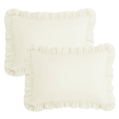 Beige Ruffle Pillow Cases Set of 2 | Soft Microfiber 20" x 26"