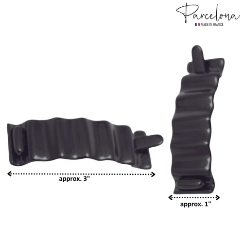 Parcelona 3" French Crinkled Black Hair Barrette - Metal-Free Acetate Clip