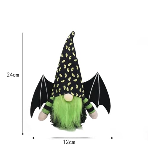 Green Bat Gnome Plush Decoration - Halloween Table Decor