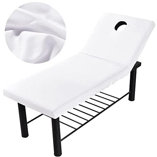 2-Pack White Elastic Edge Massage Bed Cover with Face Hole for Spa & Salon