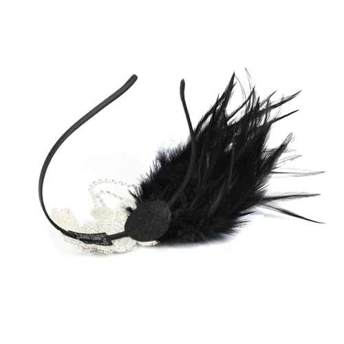 1920s Flapper Headband with Feathers - C62 Black Vintage Accessory