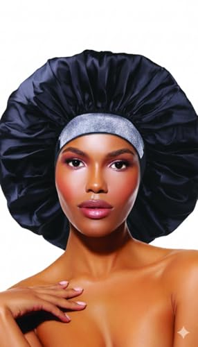 DONNA Jumbo Silky Satin Bonnet with Jewel Band - Midnight Black