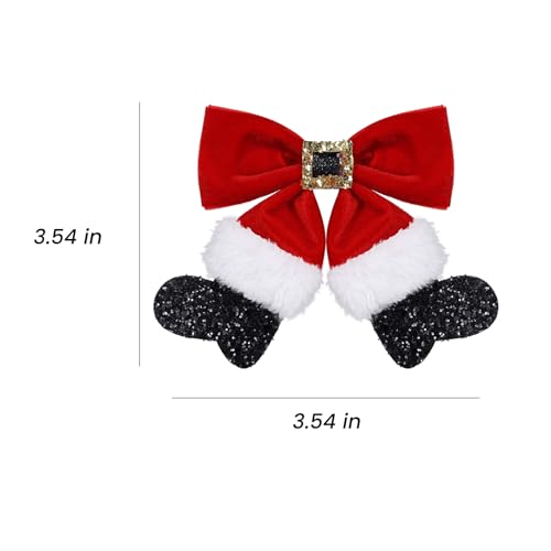 Red Velvet Christmas Hair Bows 2pc Glitter Santa Clip & Hairpin Set - Miroksh
