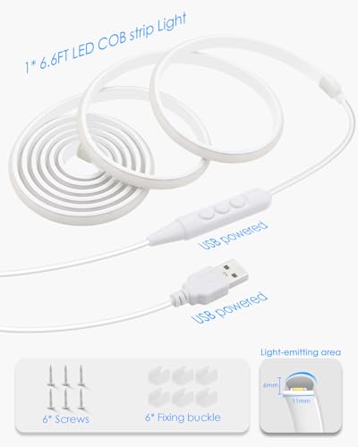 Samsion 6.6FT COB LED Rope Light - USB Powered, Waterproof, Dimmable