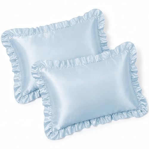 SiinvdaBZX Baby Blue Ruffled Satin Pillowcase Set of 2 | 20x26 Inch