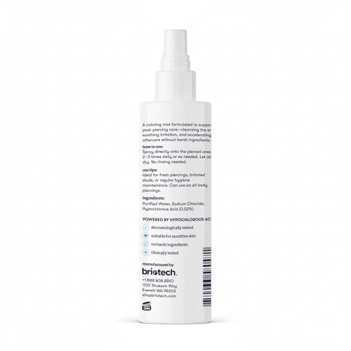 BRIOTECH Hypochlorous Acid Piercing Aftercare Spray, 4 Fl Oz