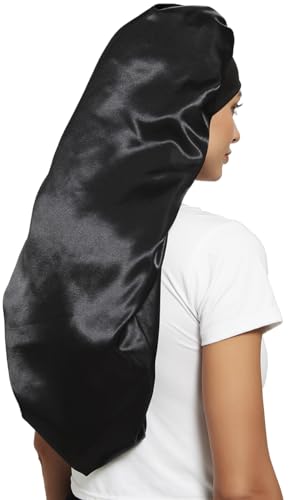 Wbfwbb Black Flower & Leaf Satin Bonnet Set for Long Hair, 3 Pcs