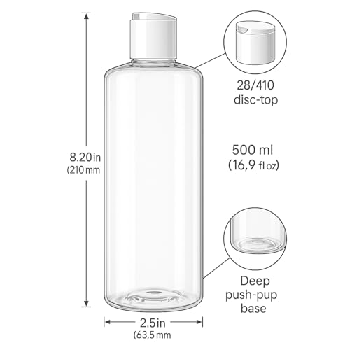 Bar5F 16 oz Clear Plastic Bottles with Disc Top Cap - 3 Pack