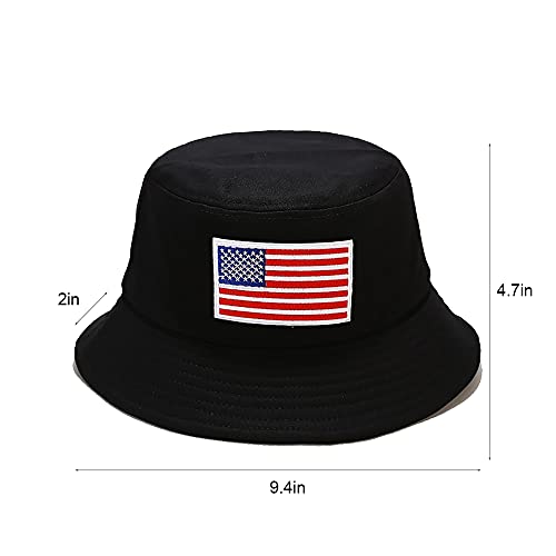 XYIYI Embroidery Cotton Bucket Hat for Women & Girls - American Flag Black, One Size
