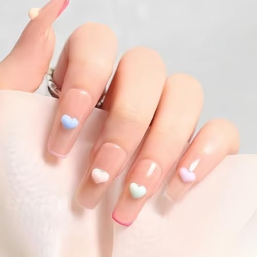 300Pcs 3D Heart Nail Charms - Colorful Rhinestone Nail Art Accessories