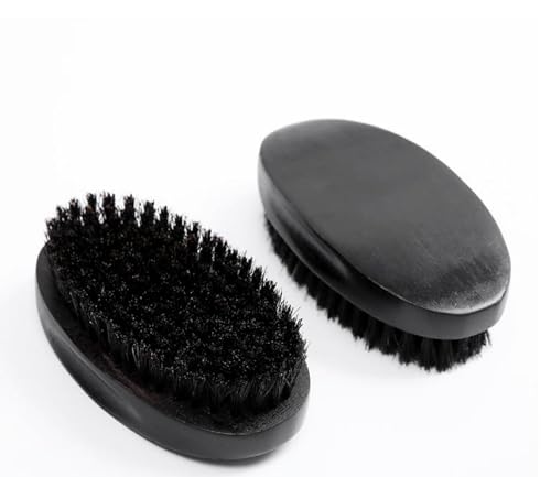 Tipuuz Black 360 Curved Medium Hard Boar Bristle Hair & Beard Brush for Waves & Grooming