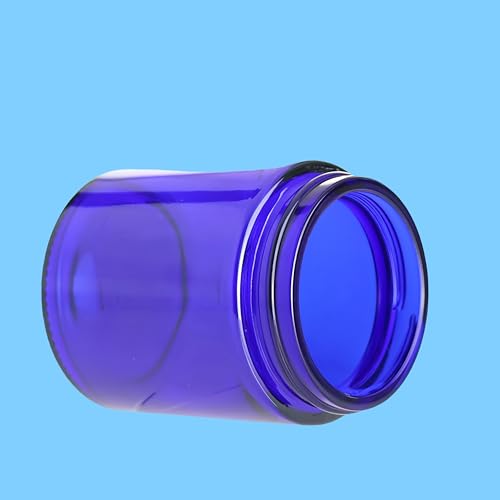 Blue Glass Cosmetic Jar Set 4 Pcs 100g Refillable Cream Containers with Wood Grain Lids