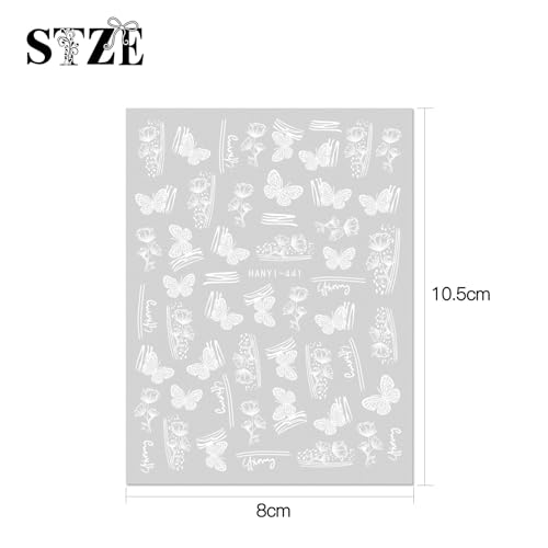JMEOWIO 12 Sheets White Flower Nail Art Stickers - Self-Adhesive Designs for DIY Nail Art