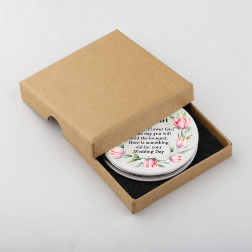 Flower Girl Stainless Steel Compact Makeup Mirror - Wedding Proposal Gift