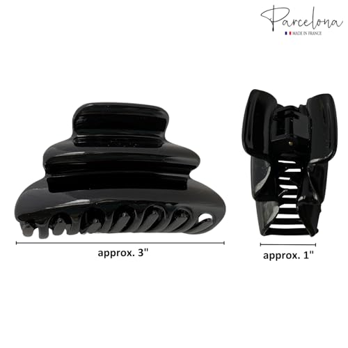 Parcelona Black Medium Hair Claw Clip for Thick Hair Updos