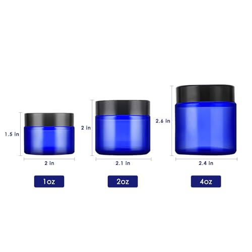 2 oz Blue Glass Cosmetic Jars with Lids - 12 Pack Refillable Containers