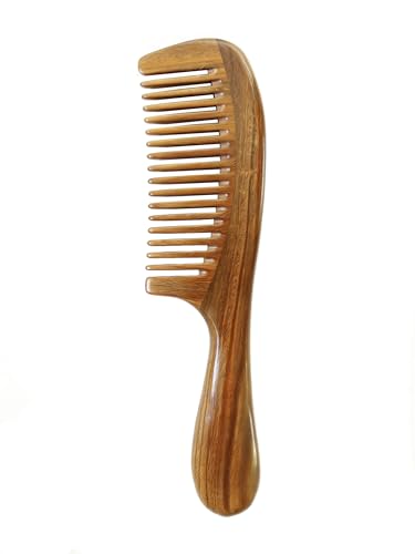Rabetly Natural Green Sandalwood Hair Comb with Wide Teeth - Anti-Static Detox Wooden Comb
