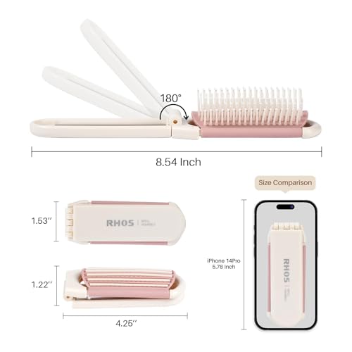RHOS Folding Hair Brush with Mirror - Mini Pocket Brush for Travel