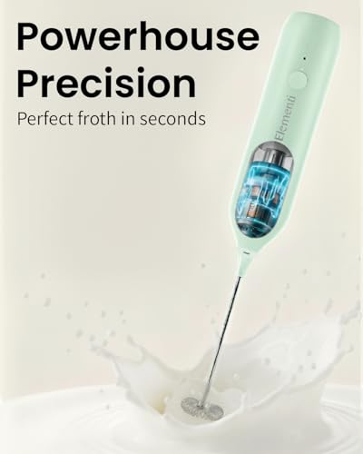 Elementi Rechargeable Milk Frother - Handheld USB-C Drink Mixer in Mint Green