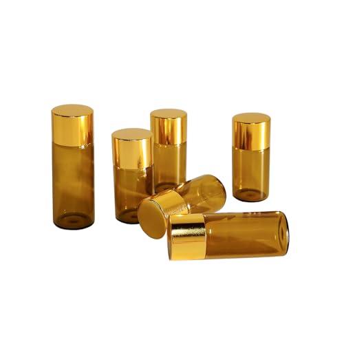 50pcs 5ml Amber Glass Essential Oil Bottles with Gold Caps & Reducers