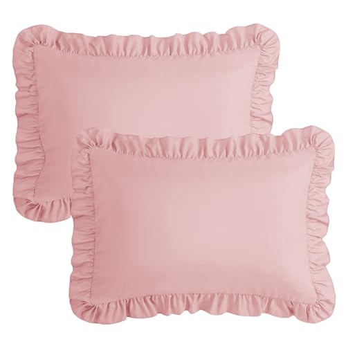 Light Pink Ruffle Pillow Cases Set of 2 | 20" x 26" Microfiber
