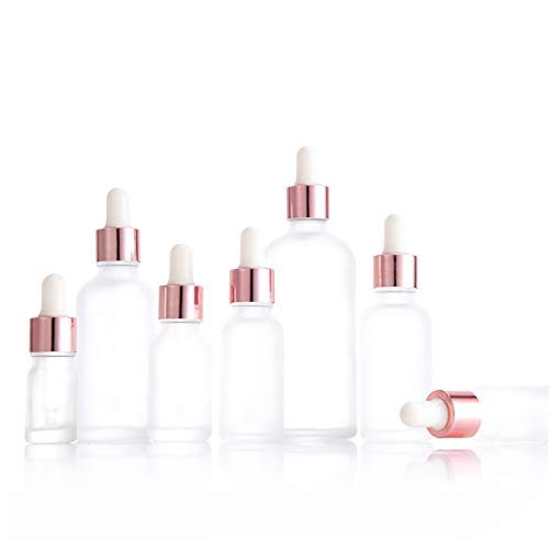 12-Pack 30ml Frosted Glass Dropper Bottles with Rose Gold Caps