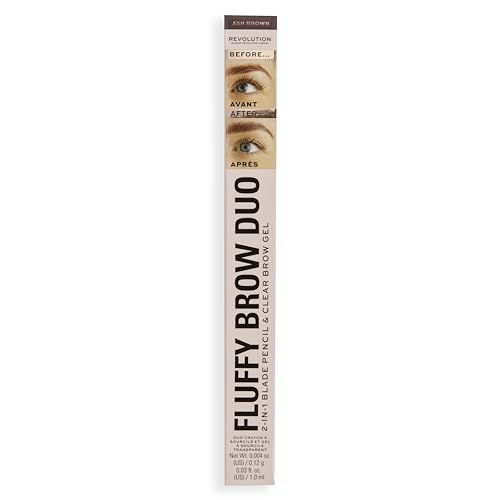 Revolution Fluffy Brow Filter Duo - 2-in-1 Ash Brown Eyebrow Pencil & Gel (Pack of 2)