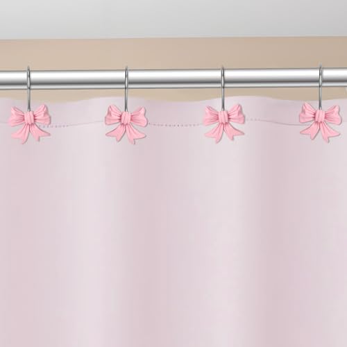 12 Pack Pink Bow Shower Curtain Hooks - Rustproof & Stylish