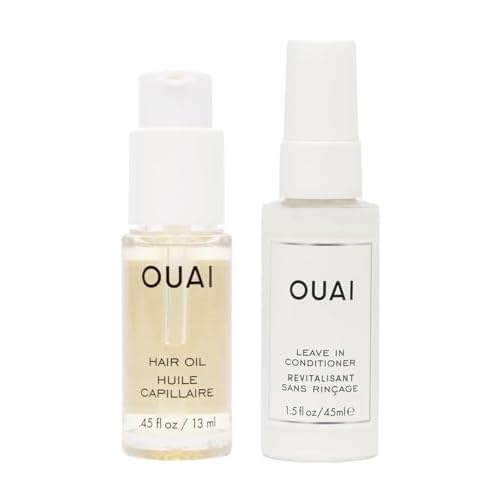 OUAI Leave In Conditioner Travel Size & Hair Oil Travel Size - Detangling Spray & Heat Protectant + Tamarind Seed, Ama Oil, Vitamin E & Galanga Root - Frizz Control, Shine, 1.5 oz + 0.45 oz, 2 Count